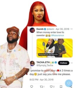 “I promise to suck your Gbola 3 times daily” – 6 years old tweet of Tacha to Davido re-surfaces amidst dragging